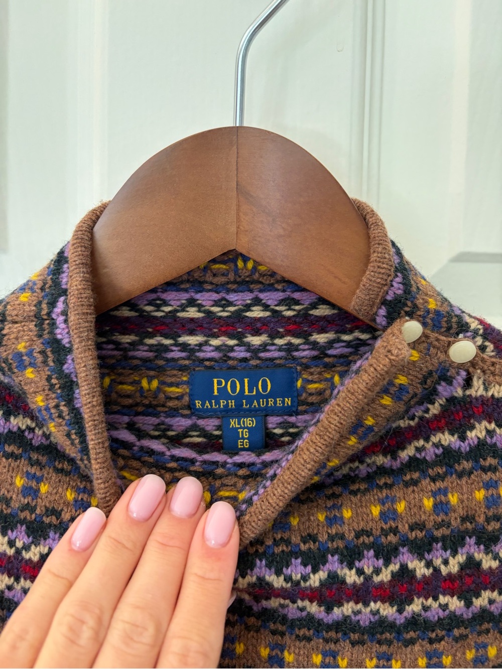 Polo by Ralph Lauren Burgundy Fair Isle Turtleneck Sweater Wool-Blend XXS/16 - Picture 4 of 6